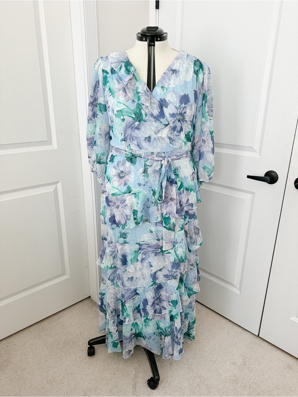 Maison Tara Pastel Floral Wrap Maxi Dress - Light Blue, Lavender & Mint